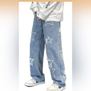 Stylish Blue Star-Patterned Men's Jeans